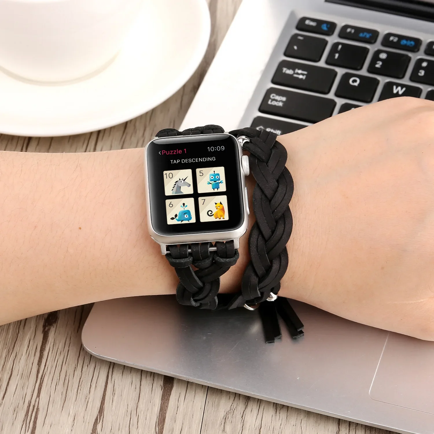 Leather braided strap For Apple Watch UItr 10 9 8 7 45mm 41mm 42mm 46mm Series 6 5 4 SE 44mm 40mm Double Loop Wristband Bracelet