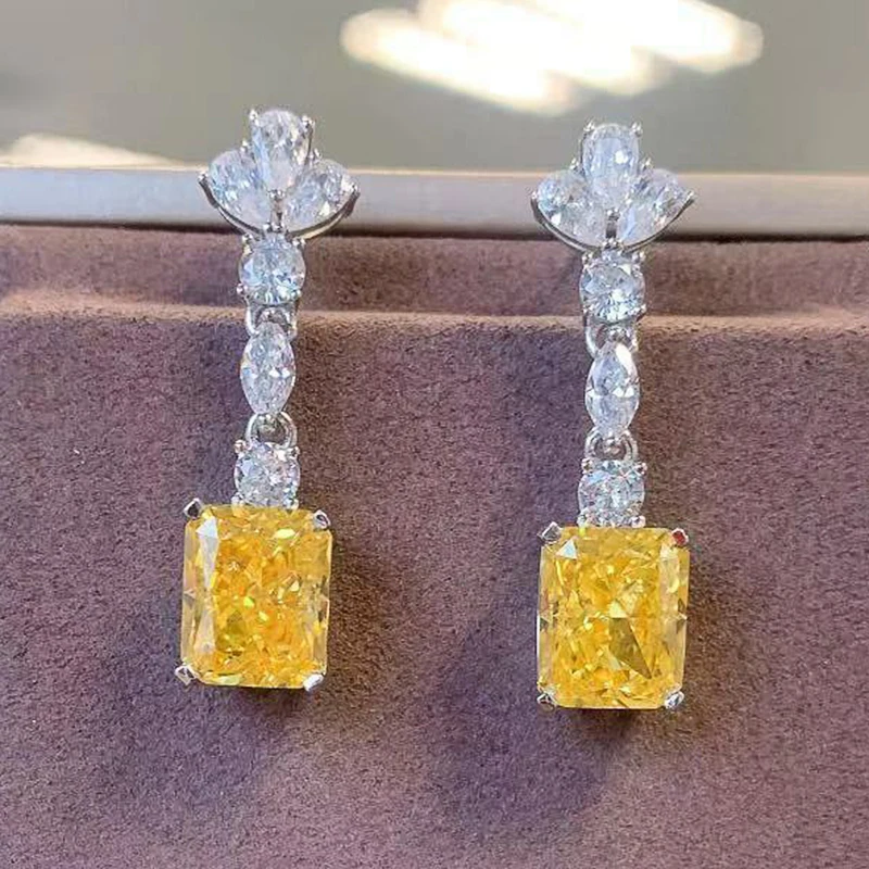 Huitan Exquisite Women's Hanging Earrings Luxury Trendy Yellow Cubic Zirconia Dangle Earrings Wedding Engagement Female Jewelry