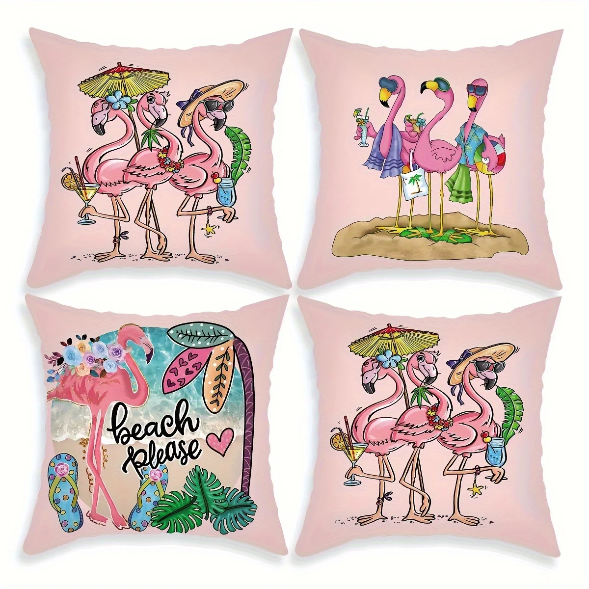 1/4pcs Summer Beach Pink Flamingo Throw Pillow Covers Tropical Vacation Cushion Cases for Home Decor Cushion cover