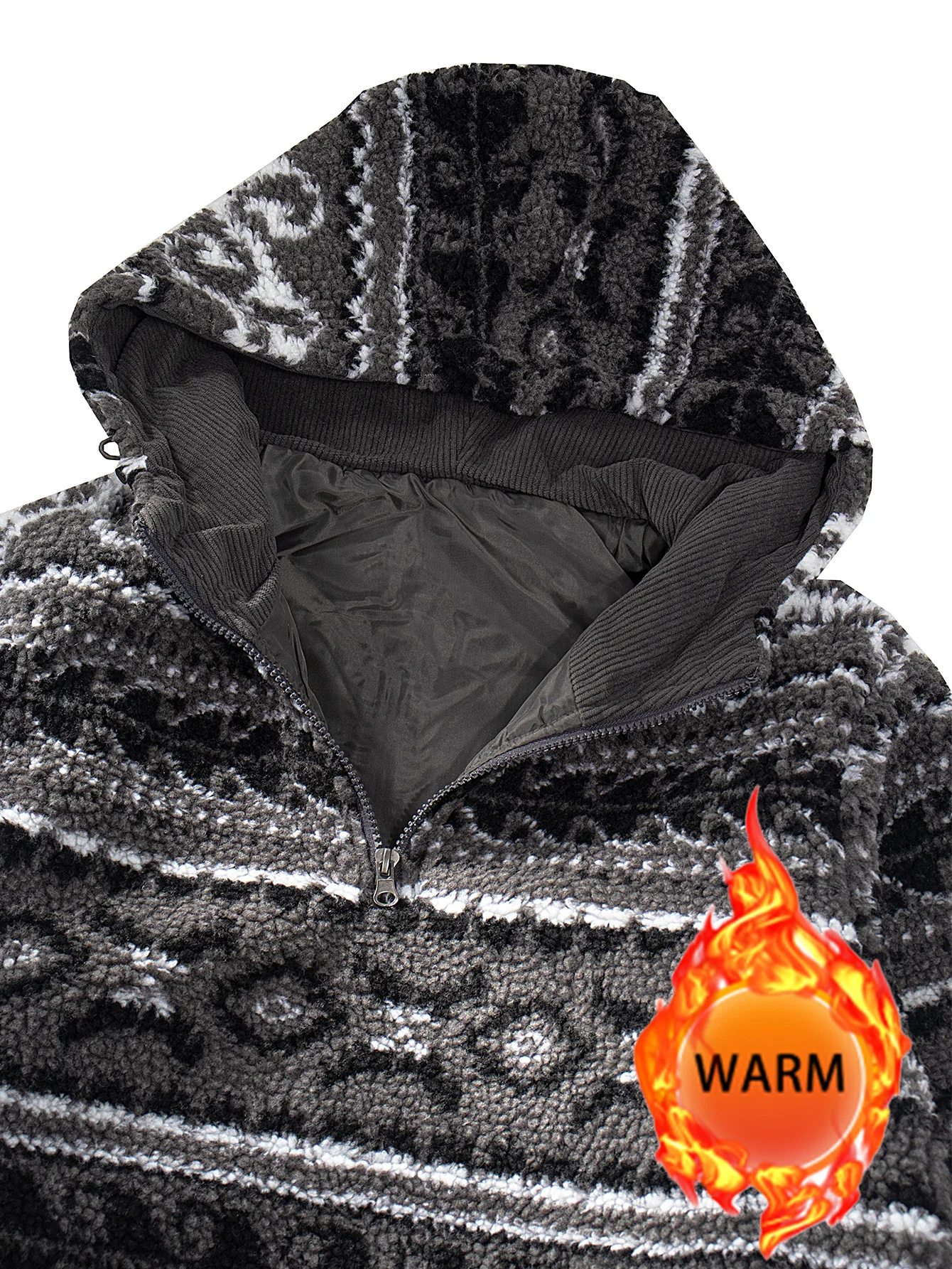 

Men's Hooded Fleece Half-Zip Cardigan Jacket Thickened Warm Autumn & Winter Outerwear with Pockets Casual Retro Pattern Coat