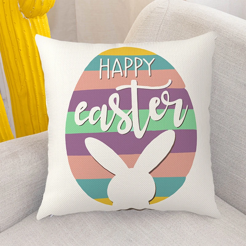 Easter Pillowcase, Letters Bunny Eggs Print Throw Pillow Cover Home Decor for Sofa Bedroom