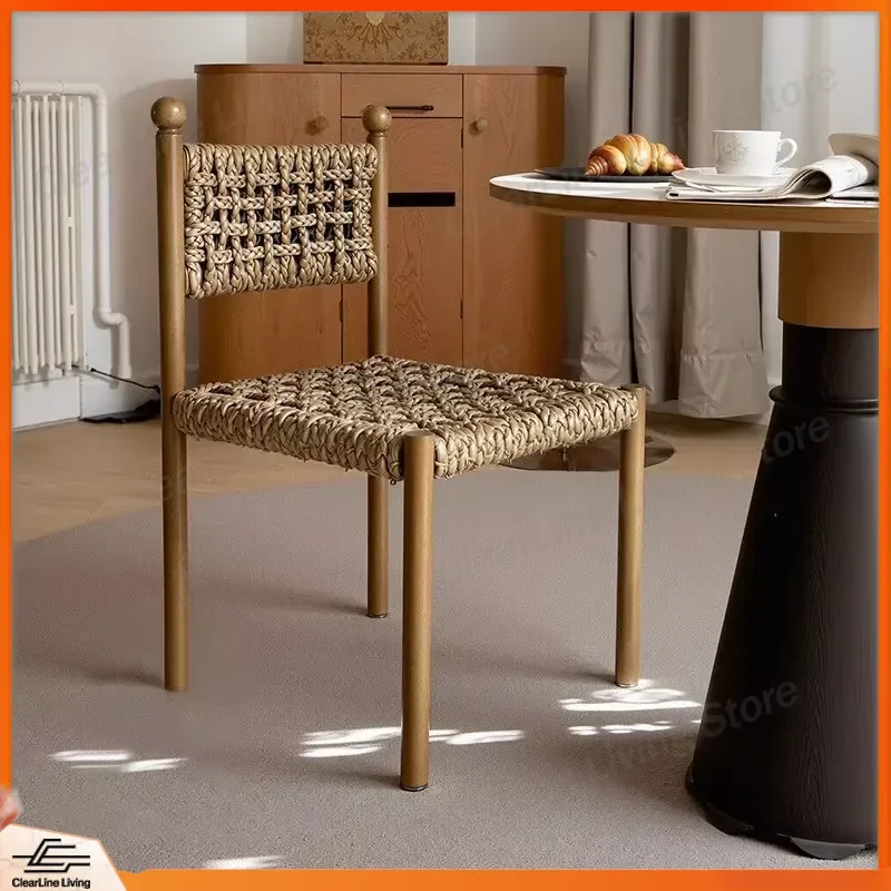 French Farmhouse Solid Wood Dining Chair Hand Woven Seat Comfortable Modern Home Apartment Living Room Cafe Hotel Furniture