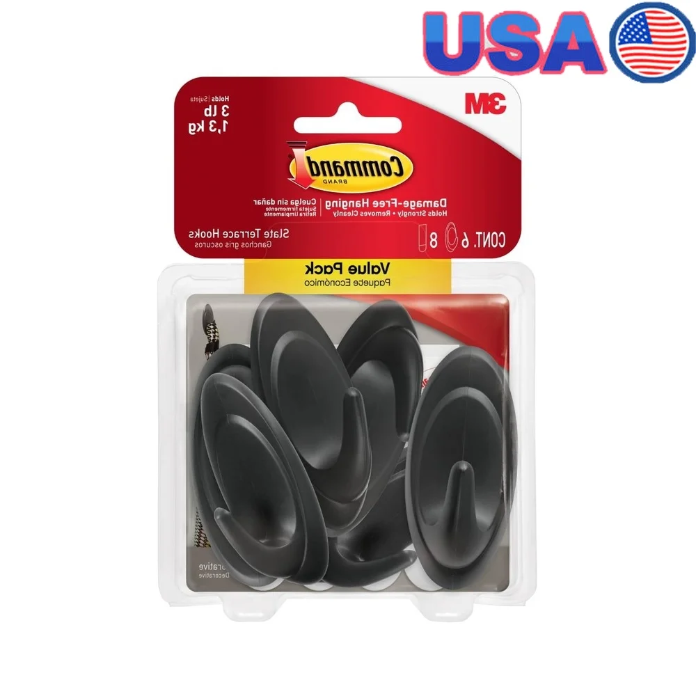 

Medium Slate Wall Hooks Value Pack 6 Hooks No Tools Required Removable Adhesive Wall Mount Hats Bags Accessories Home Office