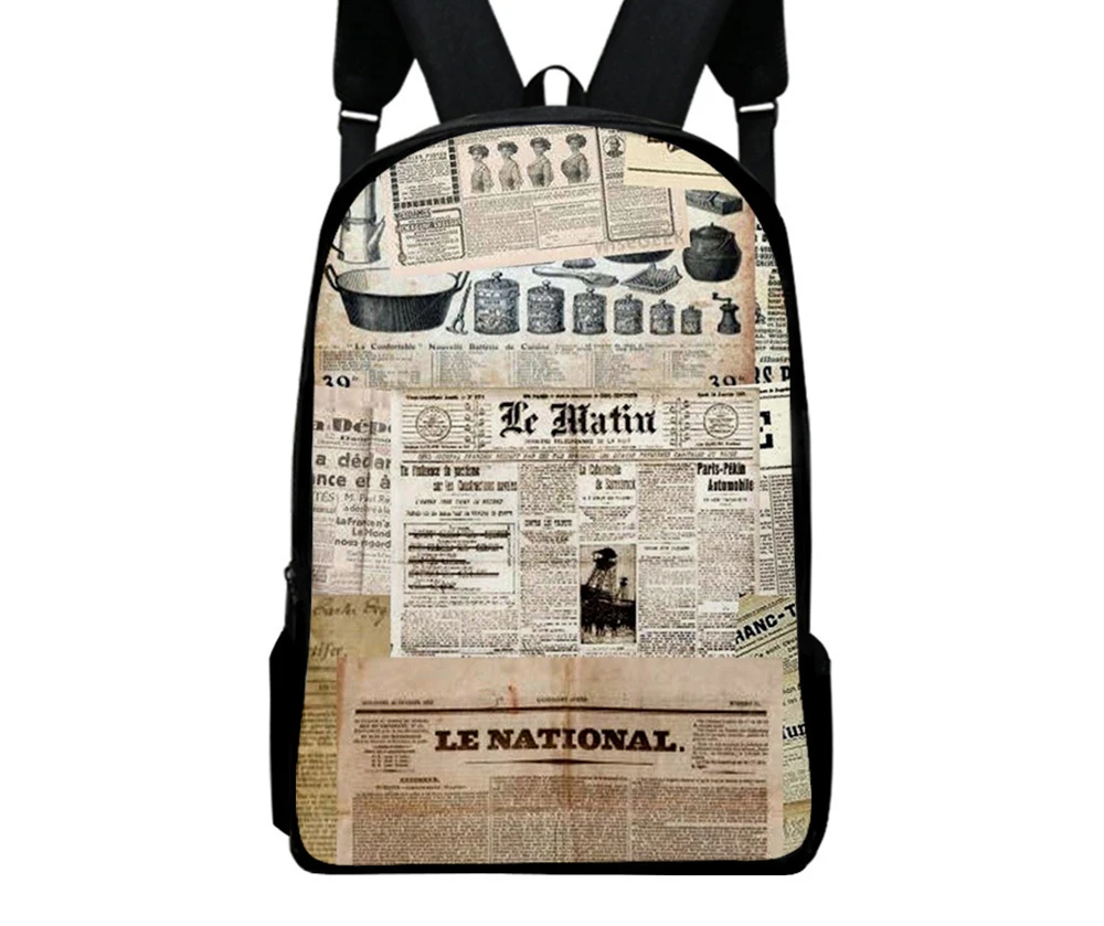 Old Newspaper Vintage Pattern Backpacks for Teenagers Pupil School Bags Oxford Waterproof Boy Girls Bookbag Casual 16“ Backpack