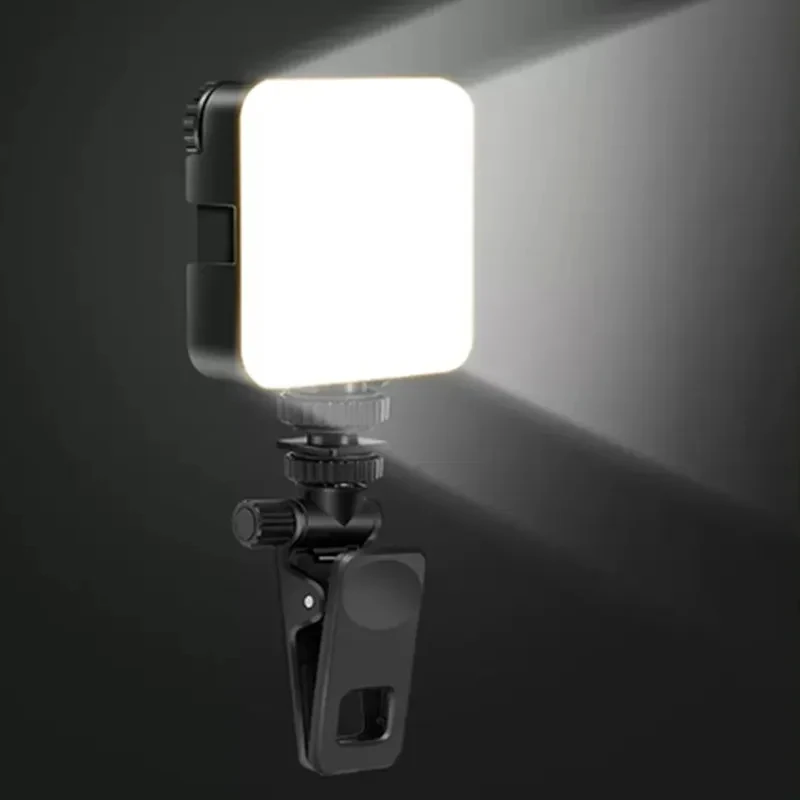 Mini luz de preenchimento para selfie, luz de preenchimento para videoconferência, recarregável, 6500k, 3 modos de brilho ajustável, clipe para laptops/telefone