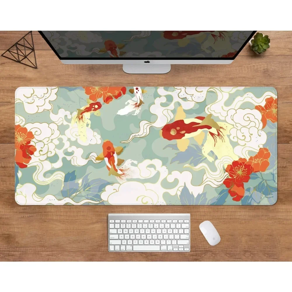 XXL Japanese Mousepads Koi Desk mat Minimal Japan mousemats Gold Blue Anime Aesthetics Gaming Deskmat Nature Large 90x40