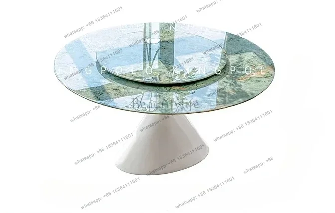 yj58 Plugged jadeite luxury stone dining table French cream wind green jadeite natural marble round table