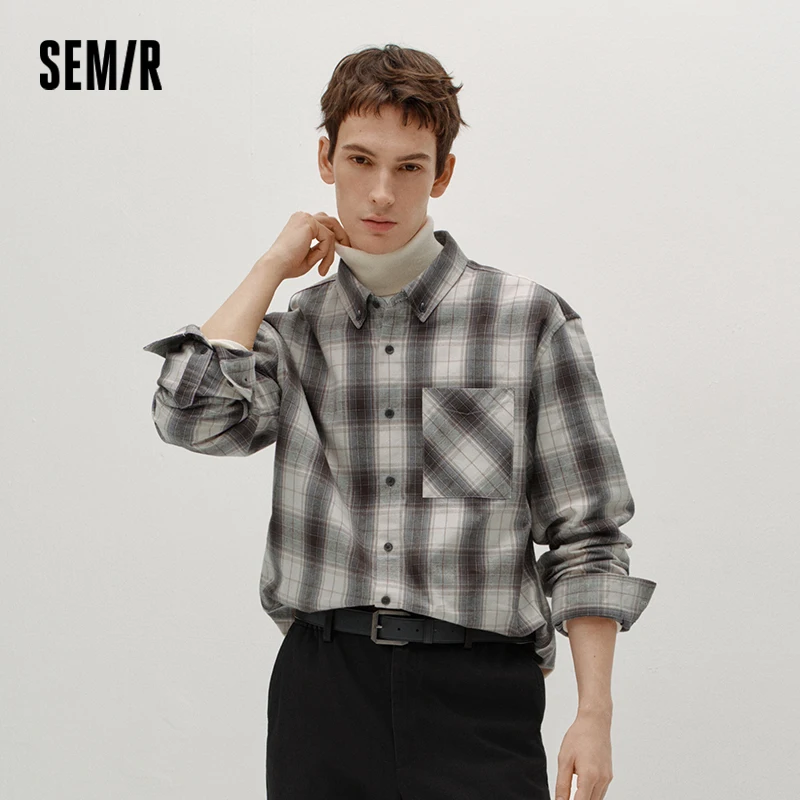 Semir Men Shirt Cotton Fabric Plaid Pattern Long Sleeve Layering Wear 2026 Winter Everyday Look Comfort Fit Casual Style