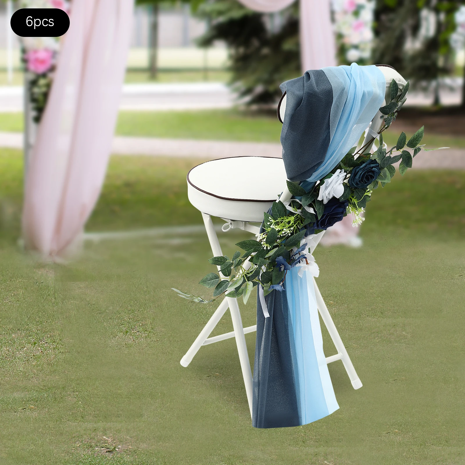 Wedding Chair Decorations, 6PCS Chair Decorations, Artificial Flower with Fabric for Weddings, Engagements, Birthday Parties