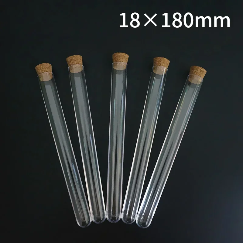 20pcs 50pcs 100pcs 18x180mm Clear Plastic Test Tubes with Corks Stoppers Wedding Favor Gift Tube Laboratory School