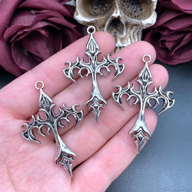 3pcs 35*55mm Fashion Vintage Black Oil Flame Cross Charms Gothic Pendant Designer Charms Fit Jewelry Making DIY Jewelry Findings