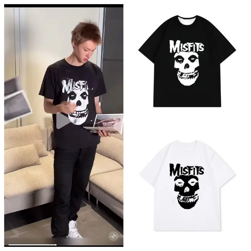 

Новая модная футболка Misfits в стиле панк, ретро уличный узор черепа, мужская футболка Oldschool, хип-хоп, гангстерские топы