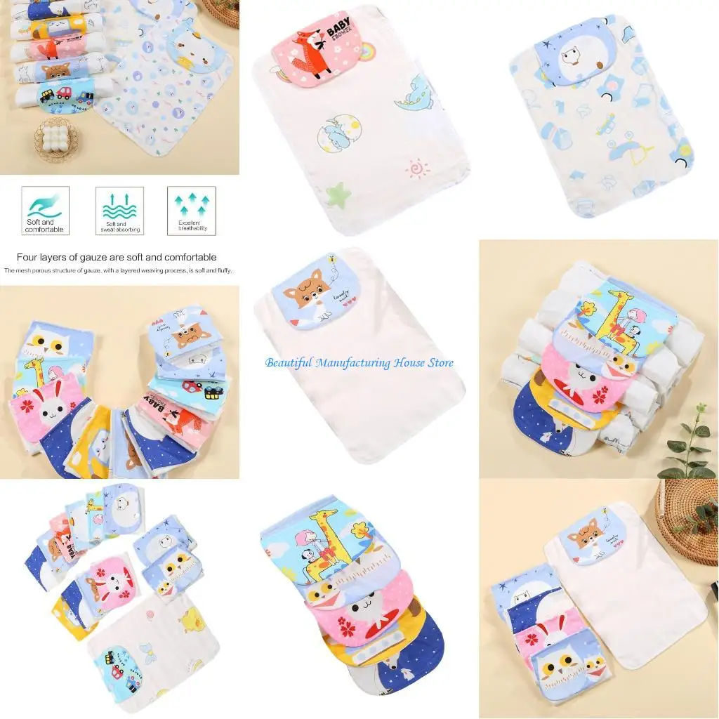 E56A أقمشة تجشؤ الأطفال 4 طبقات من الشاش ومنديل ووشاح مناديل اللعاب