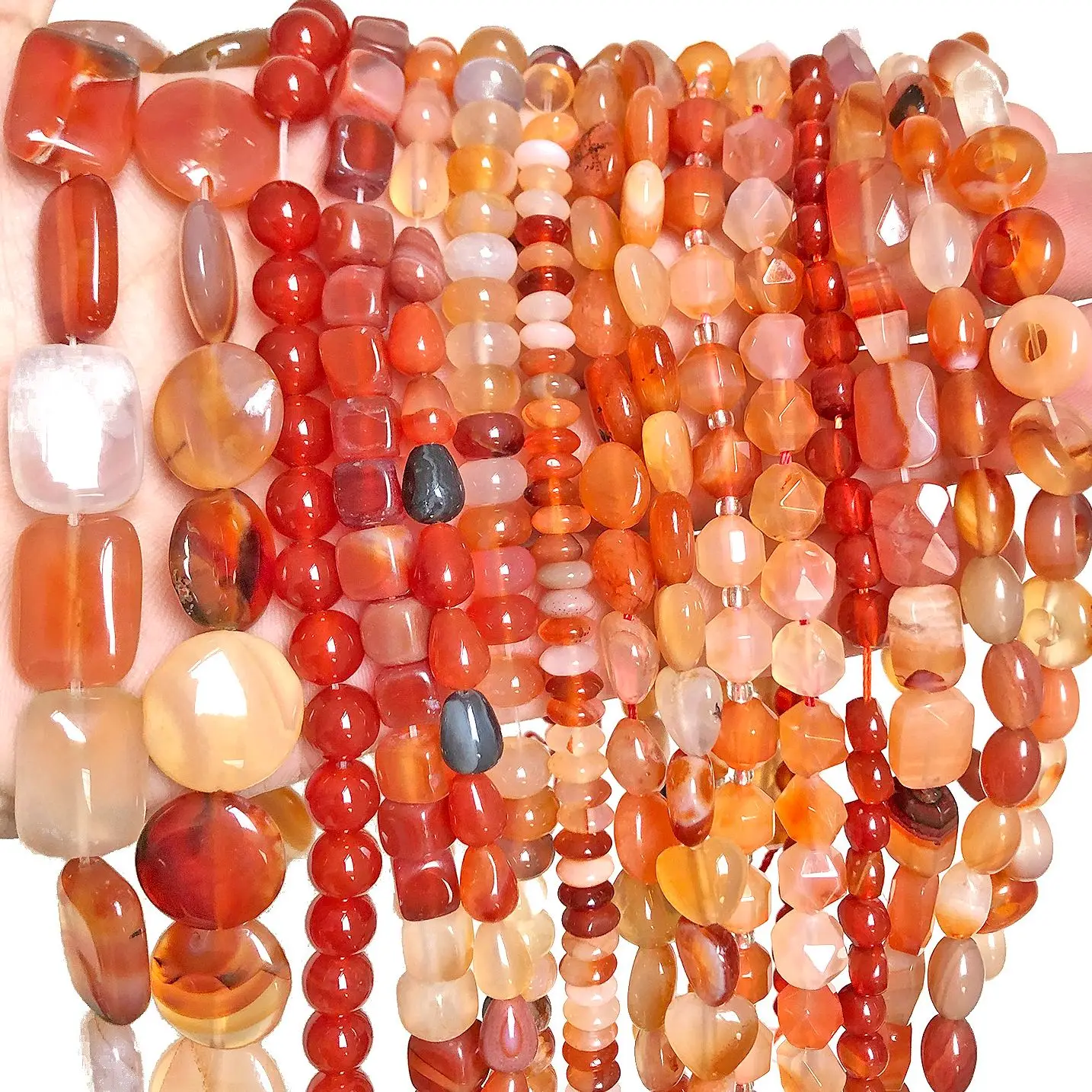 Red Agates Stone Beads Natural Round Carnelian Onyx Loose Beads Various Styles Irregular Faceted For Jewelry Making DIY Bracelet