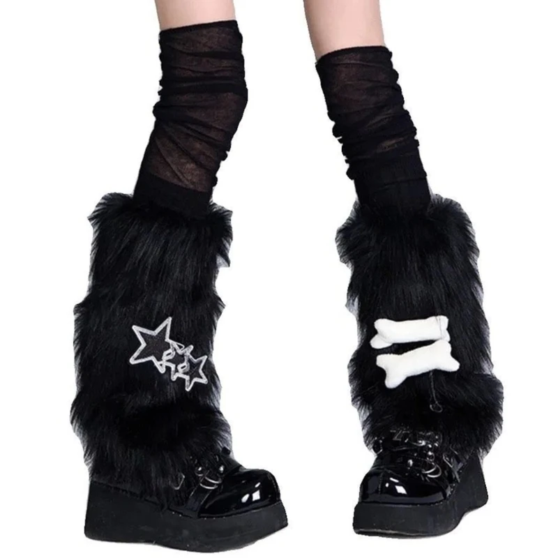 Winter Furry Plush Leg Warmers for Women Sweet Bowknot Christmas Boot Toppers