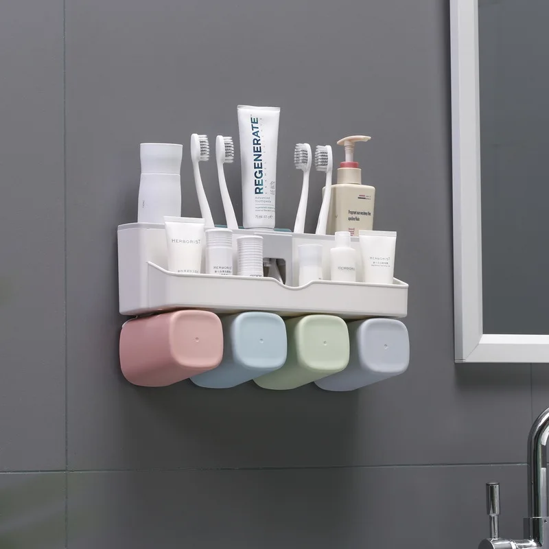 New Toothbrush Holder Bathroom Storage Rack Non Perforated Suction Wall Bathroom Wash Set Automatic Toothpaste Squeezing Device