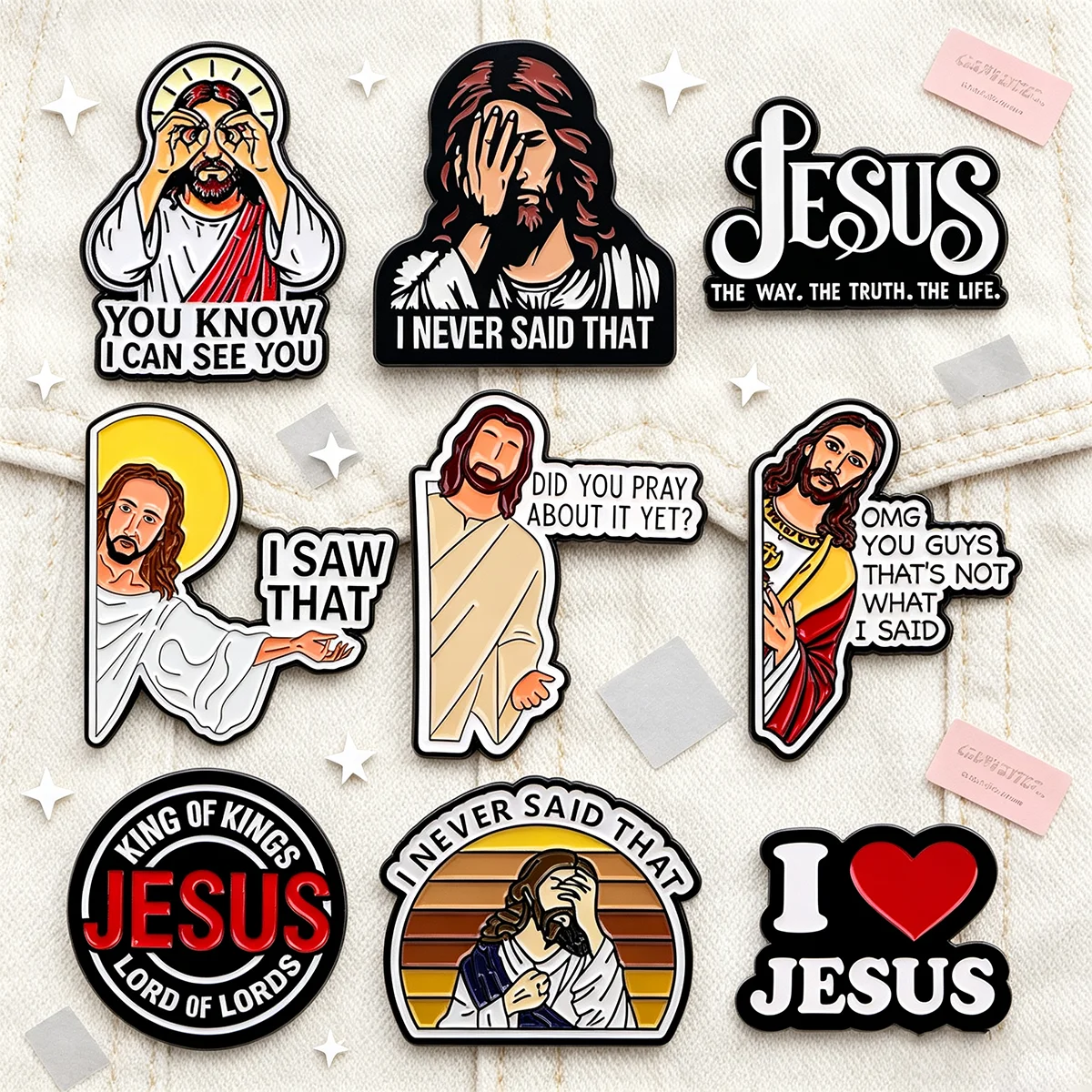 9 Stück Faith Humor Jesus Metall-Emaille-Pins Zitat-Broschen Abzeichen für Rucksäcke Kleidung Accessoires Schmuck Geschenk für Freunde – Detail 6