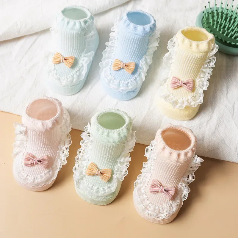 2Pairs Spring Summer Thin Cotton Newborn Infant Baby Girls Socks Toddler Children Cute Lace bow Short Stockings 0-3 Years Old