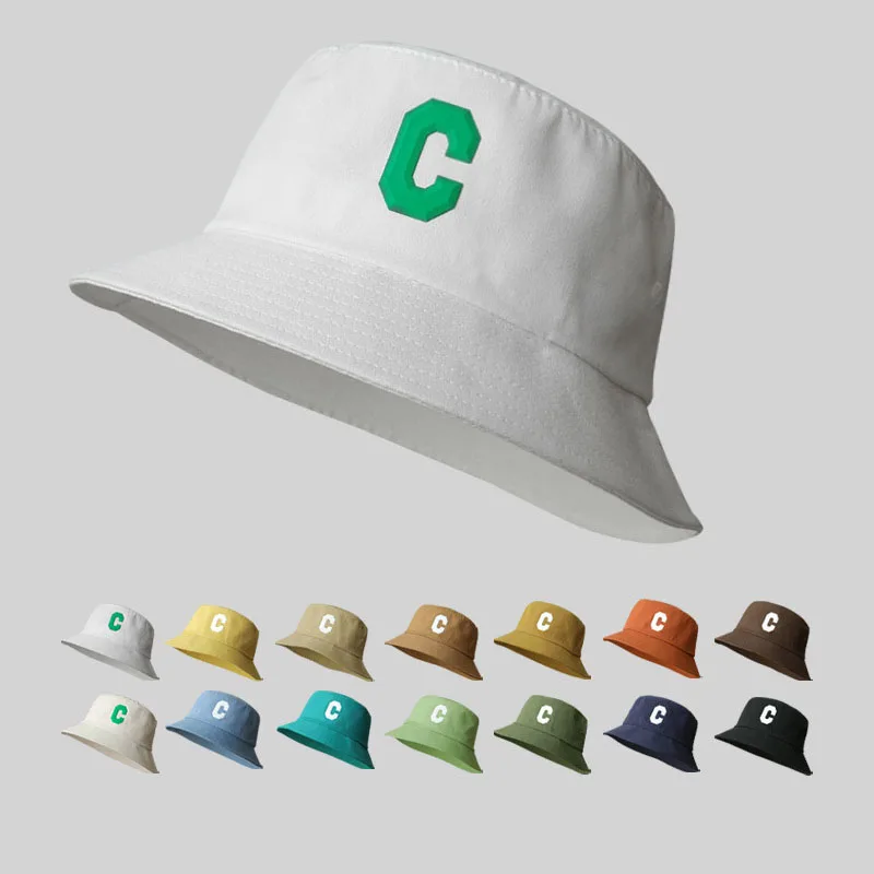 

Summer Unisex Letter C Fisherman Hat for Men Sunscreen Panama Cap Anti-ultraviolet Shade Outdoor Camping Bucket Cap Women