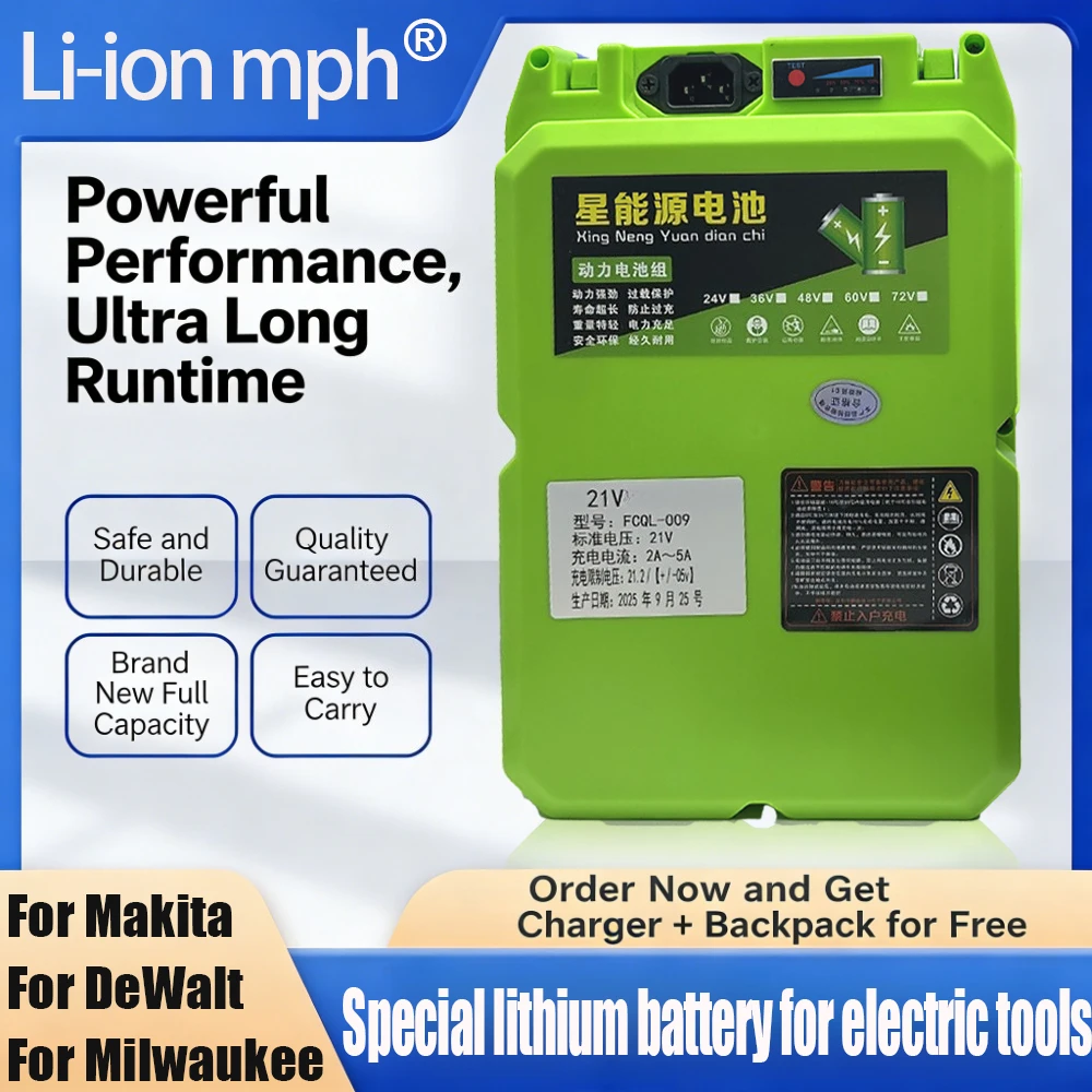 

Backpack Style 21V Lithium Battery 20Ah/30Ah Universal for Makita Drill Angle Grinder Lawn Mower Electric Hammer Wrench