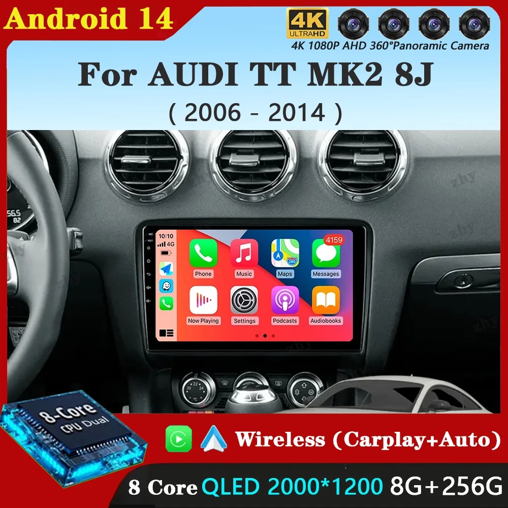 9'' Android 14 Car Multimedia Video Player for AUDI TT MK2 8J 2006 2007 2008 2009 2010 2011 2014 Radio Stereo Audio Navigation