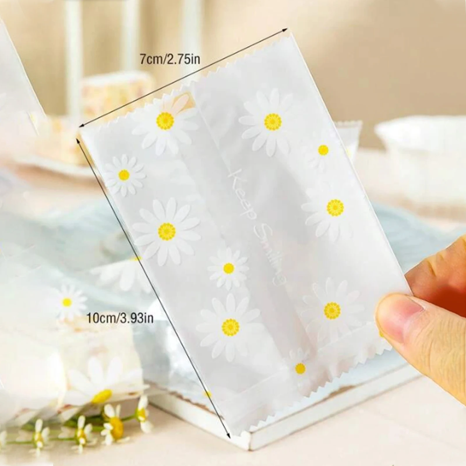 100pcs Little Daisy Hot Seal Bags For Candy Cookie Packaging Wedding Birthday Party Decoration Nougat Plastic Machine Sealed Bag