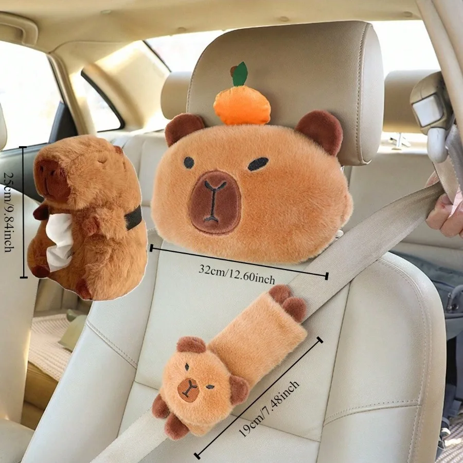 Car Neck Pillow Capybara Plush Shoulder Protection Cute Tissue box Kawaii Car Decoration Of Car Supplies lovely Plushie Toy Gift