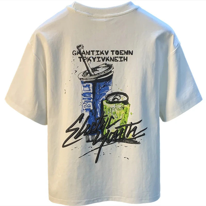 Summer printed T-shirt for men in 2025, thin, trendy, loose, plus size, versatile round neck short sleeved top