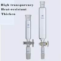 Embudo cilíndrico de laboratorio Embudo de alimentación cilíndrico de vidrio con pistón de PTFE 19 # 24 # junta estándar esmerilada