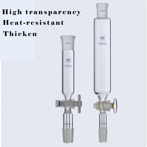 Embudo cilíndrico de laboratorio Embudo de alimentación cilíndrico de vidrio con pistón de PTFE 19 # 24 #   junta estándar esmerilada