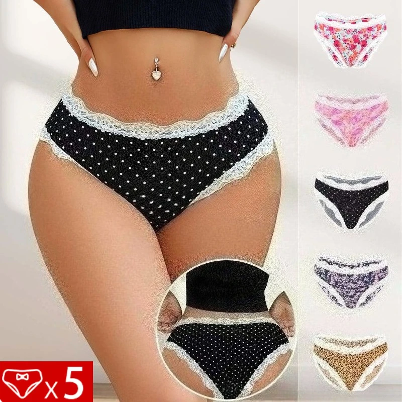 

5 шт., сексуальные кружевные женские трусики, комплект модных принтов с низкой талией, лоскутный дизайн, дышащие удобные женские трусы, нижнее белье