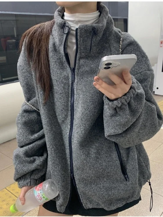 

Winter Thiened Warm Woolen Coat Women's Faion Zipper Design Unique Sle Korean Version Ladies' Outerwear Jaet