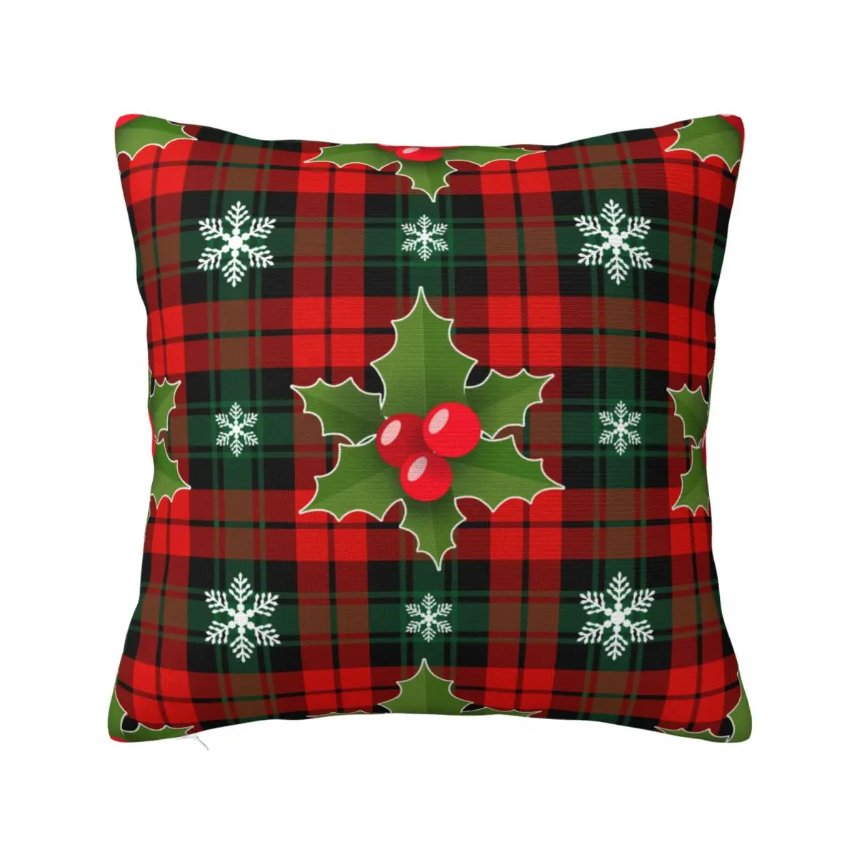 Decorative Pillow Covers Happy New Year Gift Christmas Holly Home Xmas Check Throw Pillow Case Cover Zippered Multiple Sizes