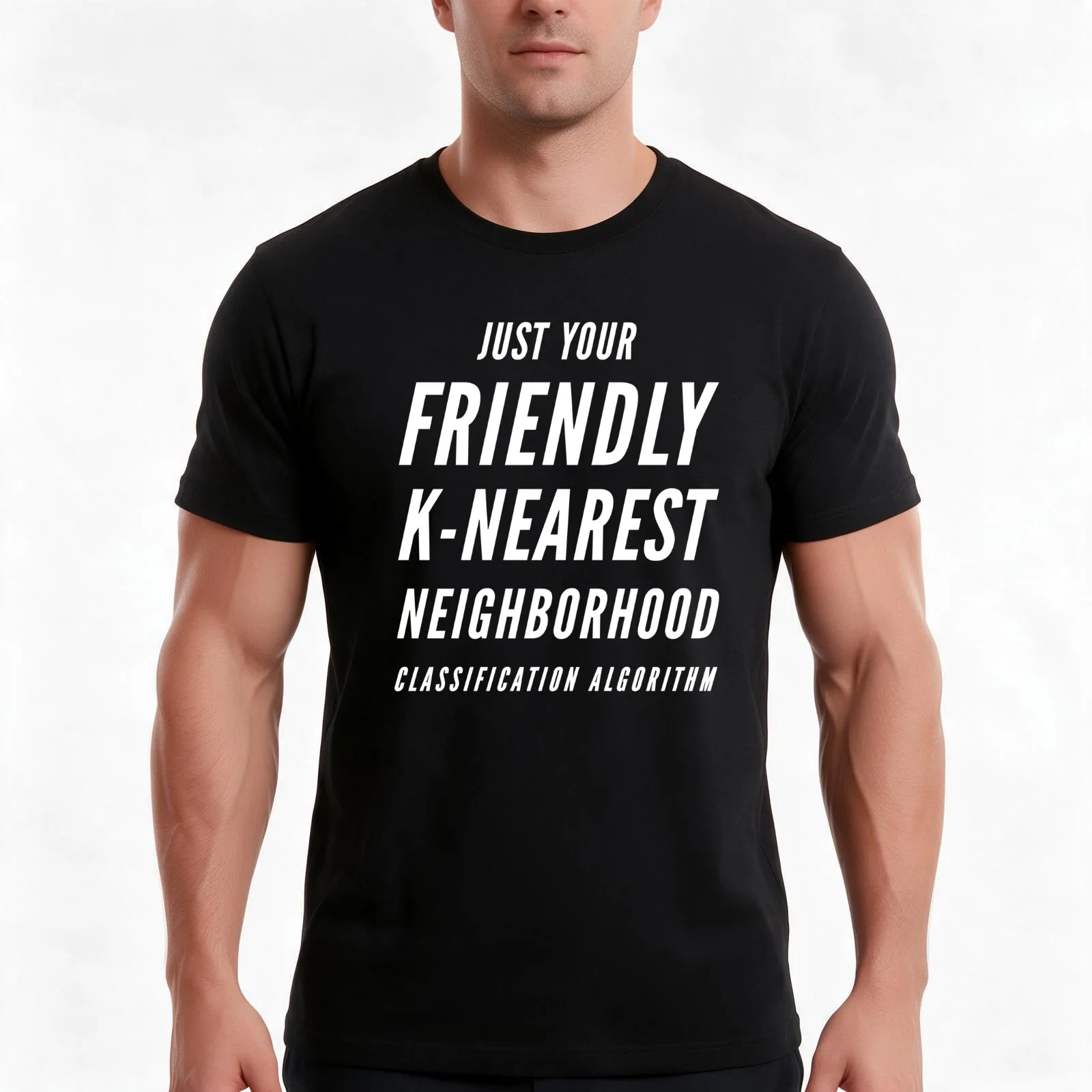 Votre T-shirt amical avec l’algorithme de classification par voisinage k (texte blanc), un t-shirt décontracté en coton pour l’été, modèle unisexe pour hommes et femmes.