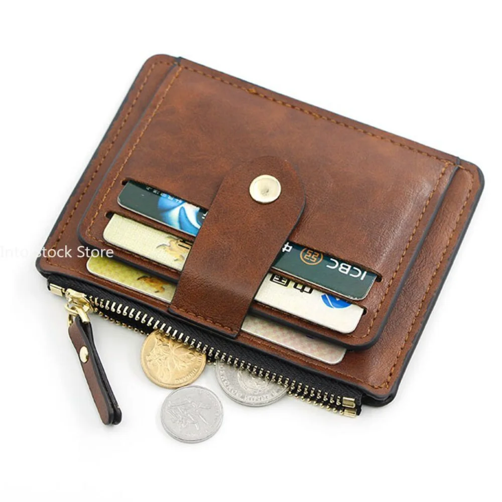 Men Fashion Credit ID Card Holder Wallet Male Slim Leather Wallet with Coin Pocket Brand Designer Brown Business Purse