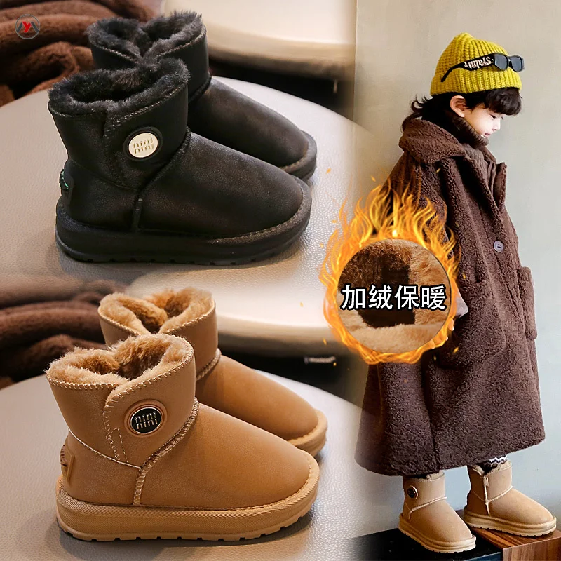 Hot selling children's snow boots with plush insulation for boys' cotton shoes