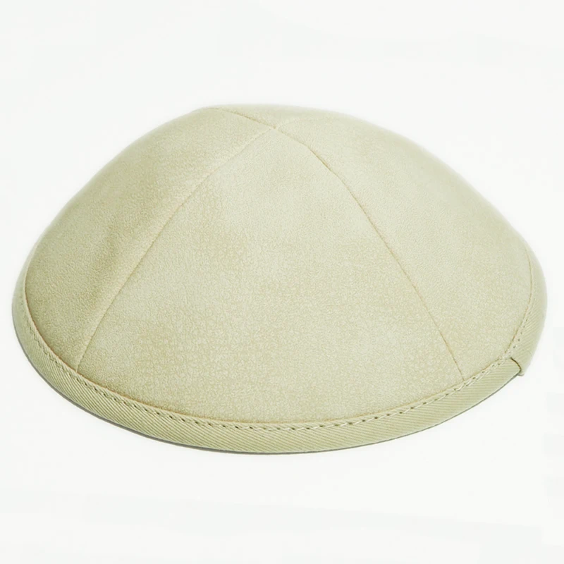 Ivory white leather Wholesale Jacquard Kippa Judaica Hat Muslim Cap Custom Logo Jewish Kippah Kippot for Wedding Gift.