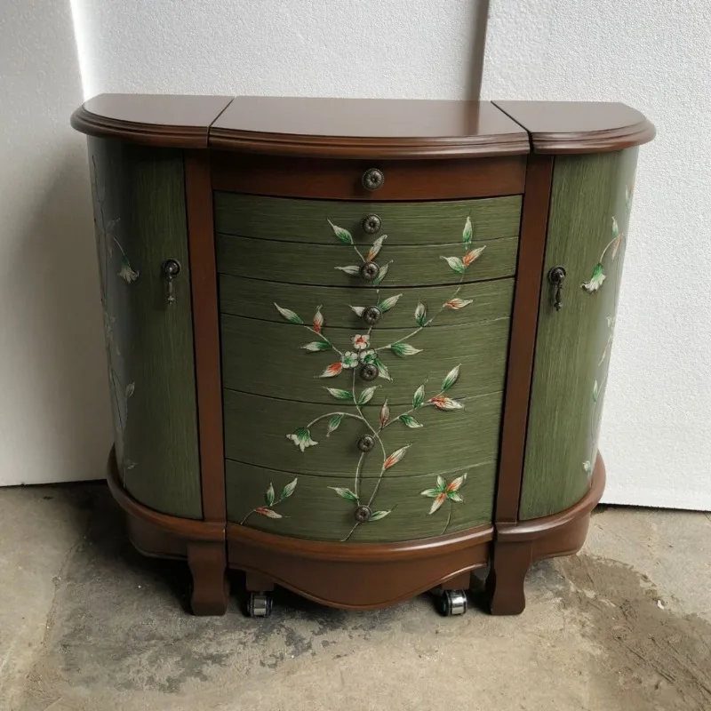 Comb Flip Folding Dresser Stacked Gold Painted Dressing Stool Mirror Combination Semicircle Dresser Walnut Green