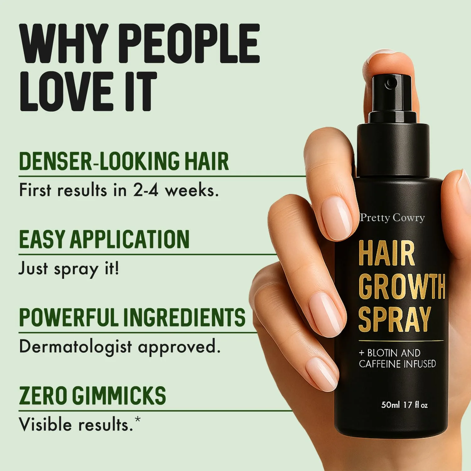 

Pretty Cowry Biotin and Caffeine Hair Loss Treatment Spray, Anti Hair Loss Non Greasy Hair Growth Essence Spray Advanced Formula