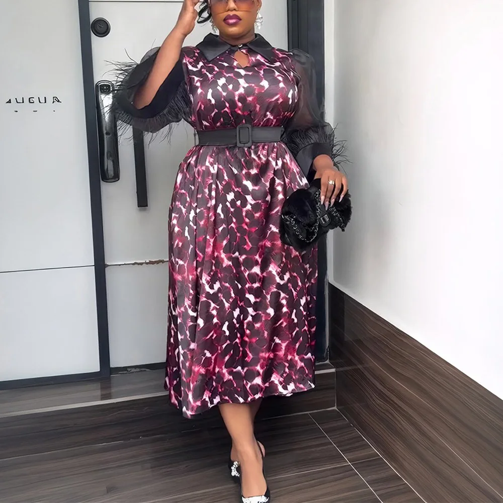 

Fashion African Dresses for Women 2025 New Print Transparent Sleeve Elegant Turkey Femme Dashiki Ankara Wedding Party Dress Maxi