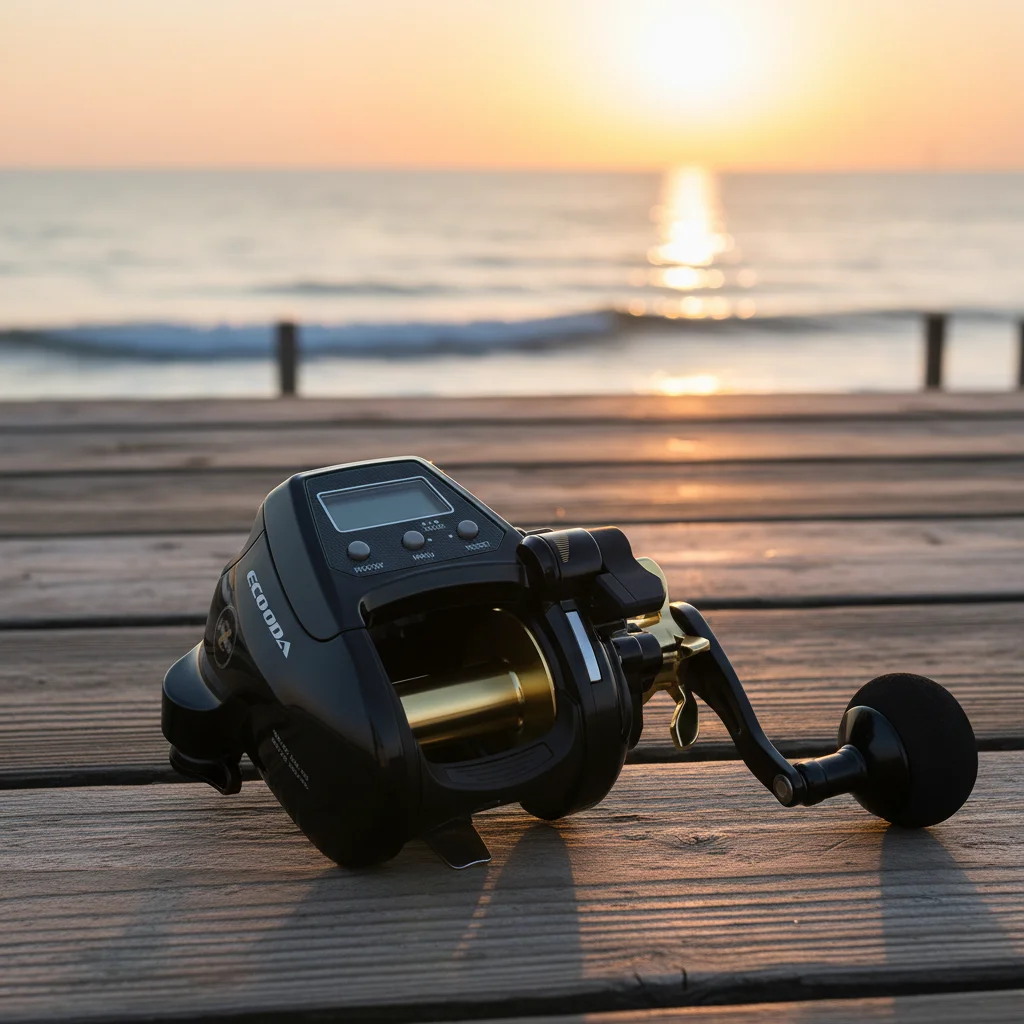 Electric left-hand drag fishing wheel, digital display 6.4:1 transmission ratio, durable plastic material, suitable for deep se