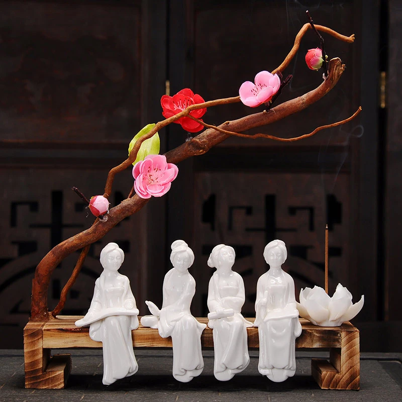 Zen-Inspired Beautiful Ceramic Ornaments With Floral Motifs, Suitable For Home Decoration, White Porcelain Lady Figure