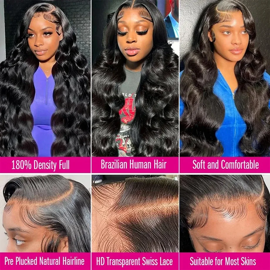 200 Density Lace Front Wig PrePlucked For Black Women 20 Inch HD Transparent Body Wave 13x4 13x6 Lace Frontal Human Hair Wig