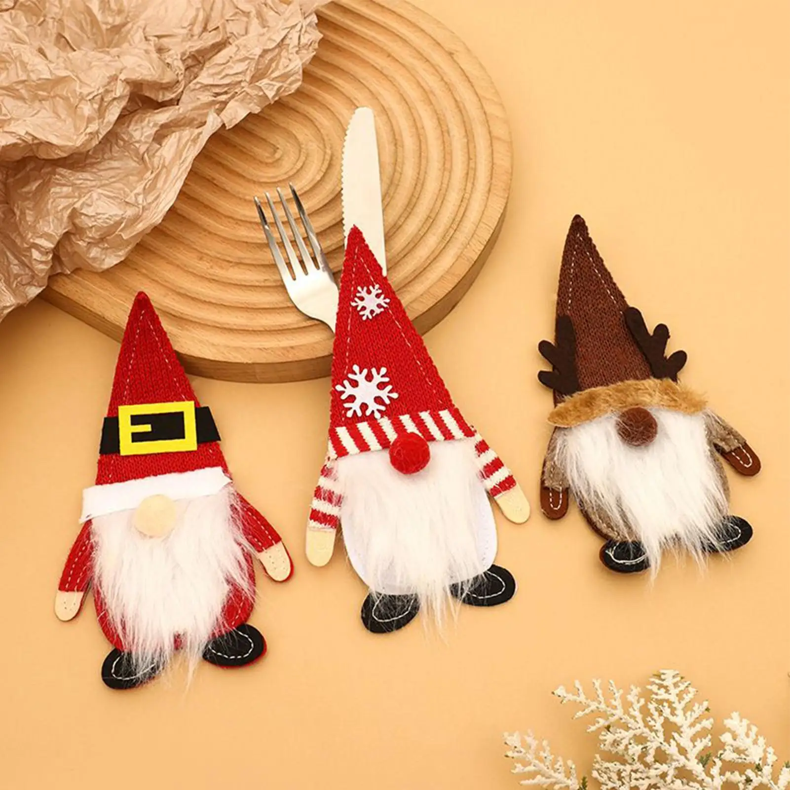 Festive Felt Gnomes Utensil Holder Organizer Cutlery Storage Pouch for Christmas Dinner Table Setting Holiday Party Decoration
