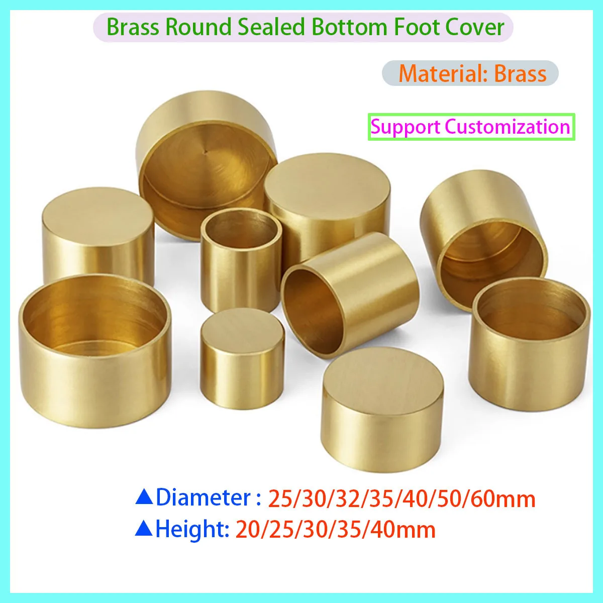 Round Brass Leg Pointed Rail End Cap Diameter 25/30/32/35/40/50/60mm
