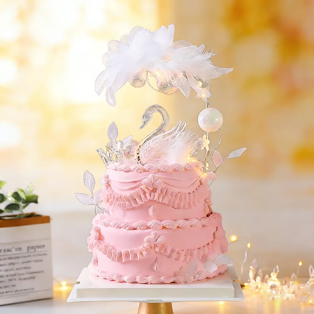 Hochzeitstorten-Topper Kristall-Schwan Ornamente PVC-Schmetterling für Valentinstag Mädchen-Geburtstagsfeier Tortendekoration Muttertag