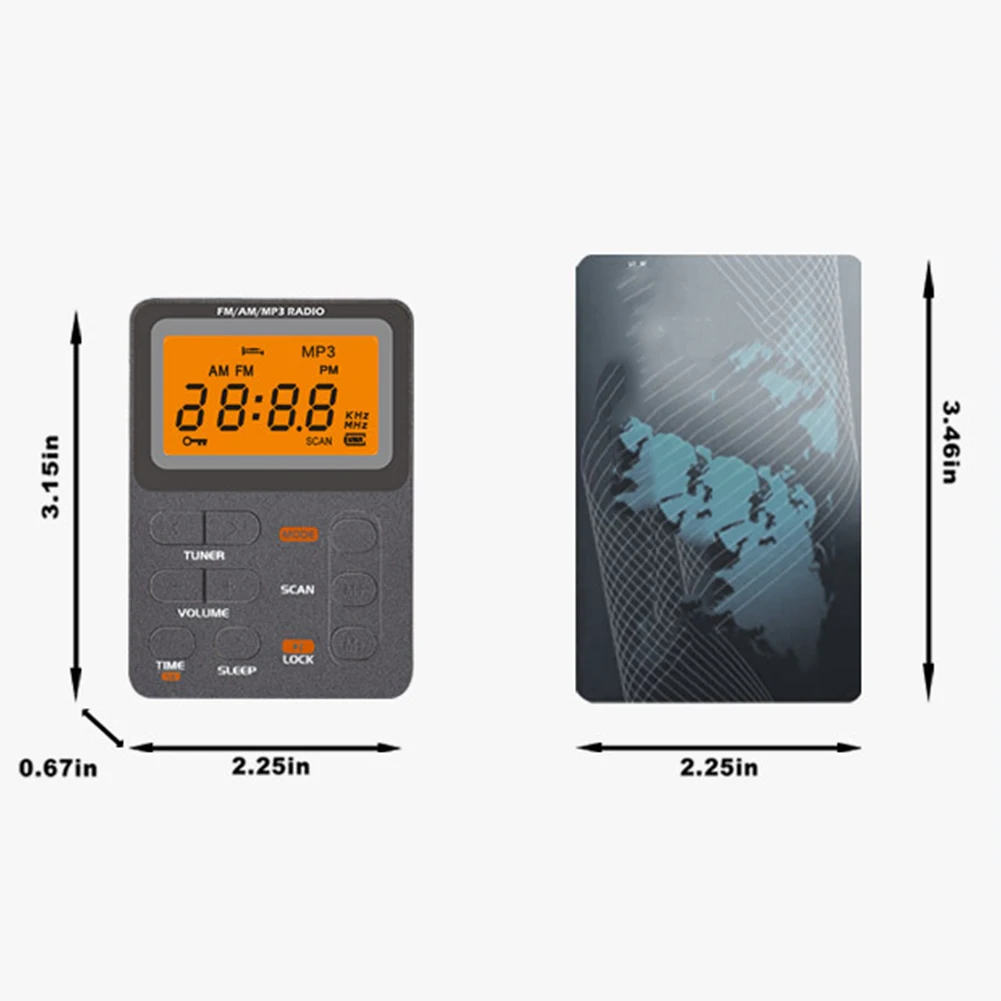 Multifunctional Portable Radio 2.1 Inch LED Display 2 Band Mini Digital Radio Micro USB Charging 3.5mm Jack for Sports Outdoor