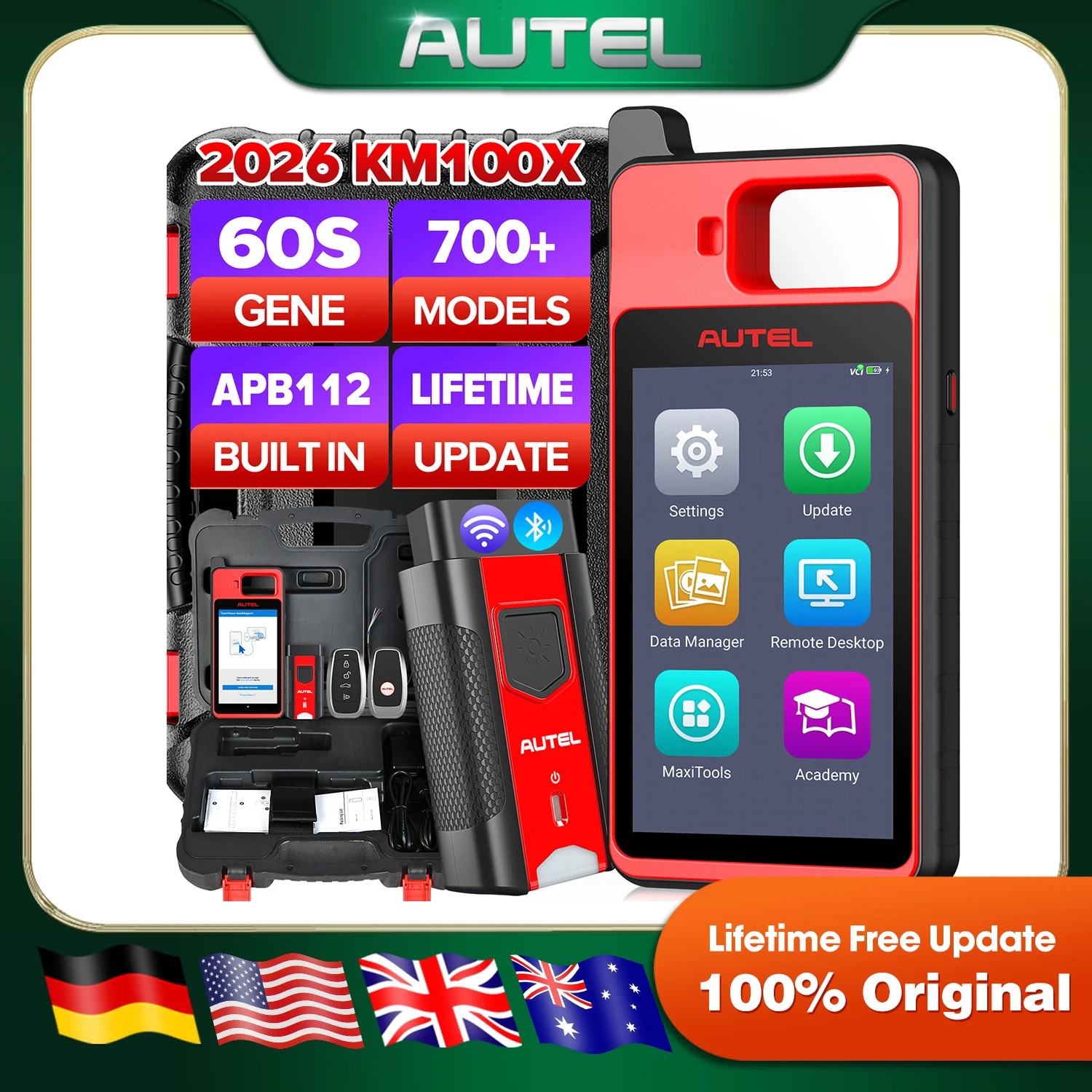 Autel MaxiIM KM100 KM100（X） Key Fob Programming Immobilizer Tool 60s Key Generation OBD IMMO Key Learning Chip Read/ Edit/ Clone