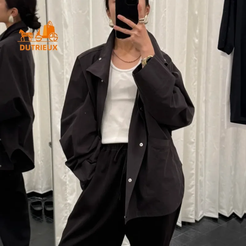 Autumn Women's High Collar Solid Color Single-breasted Jacket, 62% Cotton and 38% Nylon, Simple Fashionable and Versatile Coat