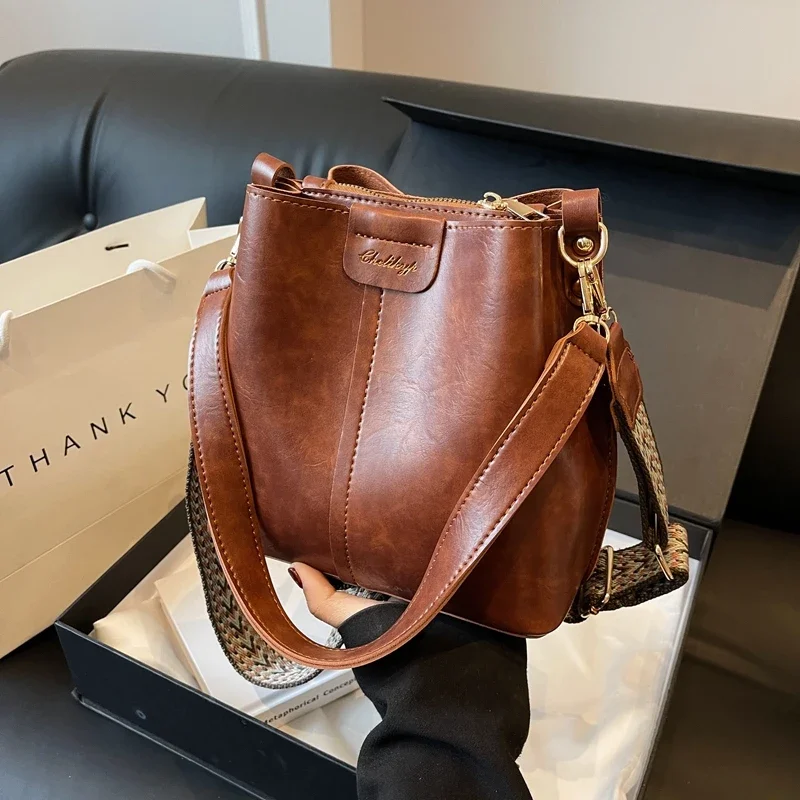 Vintage Bucket Crossbody Bag For Women Shoulder Bag Brand Designer Women Bags Vintage PU Leather Bag Handbag Brand Bolsas